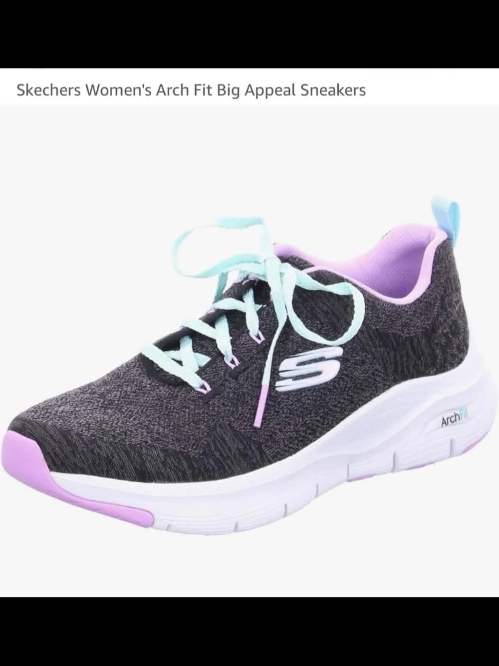 Skechers Black Knit Athletic Sneakers with Aqua Laces & Lavender Accents